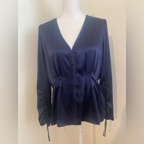 AYR Silk Pleated Waist Ruched Long Sleeve Blouse size M - Picture 1 of 7